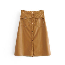 Load image into Gallery viewer, Vintage A Line Solid PU Leather High Waist Skirt