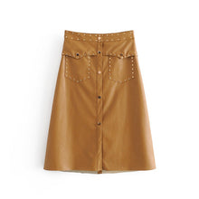 Load image into Gallery viewer, Vintage A Line Solid PU Leather High Waist Skirt
