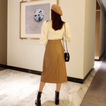 Load image into Gallery viewer, Vintage A Line Solid PU Leather High Waist Skirt