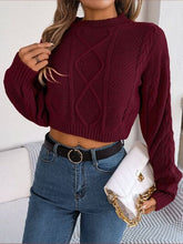 Load image into Gallery viewer, Cable-Knit Round Neck Cropped Sweater