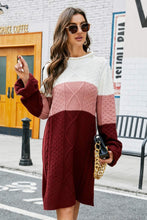 Load image into Gallery viewer, Color Block Mixed Knit Crewneck Sweater Dress