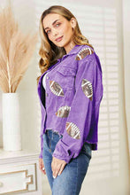 Load image into Gallery viewer, Football Patch Raw Hem Shacket