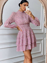 Load image into Gallery viewer, Floral Ruffle Collar Smocked Waist Layered Dress