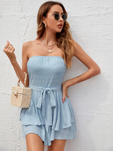 Load image into Gallery viewer, Belted Strapless Layered Romper