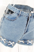 Load image into Gallery viewer, Lace-Up Cutout Denim Shorts