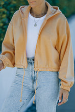 Load image into Gallery viewer, Zip Up Drawstring Detail Cropped Hoodie