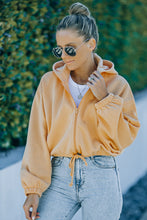 Load image into Gallery viewer, Zip Up Drawstring Detail Cropped Hoodie