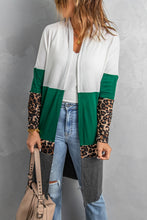 Load image into Gallery viewer, Leopard Color Block Open Front Longline Cardigan