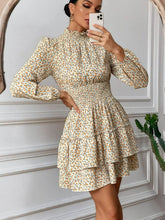 Load image into Gallery viewer, Floral Ruffle Collar Smocked Waist Layered Dress