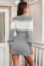 Load image into Gallery viewer, Contrast Tie Front Long Sleeve Sweater Dress