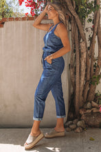 Cargar imagen en el visor de la galería, Mono vaquero sin mangas con botones y cordón en la cintura