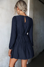 Load image into Gallery viewer, Frill Trim Tie Waist Puff Sleeve Mini Dress