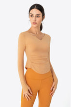 Load image into Gallery viewer, Thumbhole Long Sleeve Pleated Detail Notched Sports Top