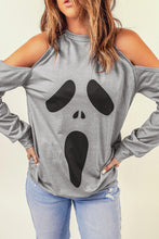 Load image into Gallery viewer, Halloween Graphic Cold-Shoulder Distressed Sweatshirt