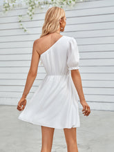Load image into Gallery viewer, One-Shoulder Puff Sleeve A-Line Dress