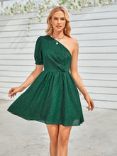 Load image into Gallery viewer, One-Shoulder Puff Sleeve A-Line Dress