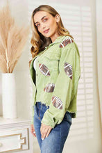 Load image into Gallery viewer, Football Patch Raw Hem Shacket