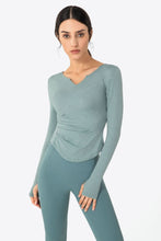 Load image into Gallery viewer, Thumbhole Long Sleeve Pleated Detail Notched Sports Top