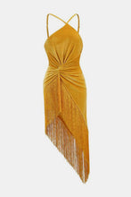 Load image into Gallery viewer, Velvet Twisted Asymmetrical Fringe Hem Dress