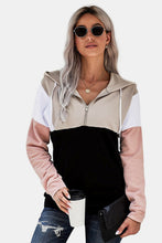 Load image into Gallery viewer, Colorblock Half Zip Drawstring Sweatshirt