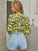Load image into Gallery viewer, Leopard Tie Front Round Neck Cropped Top