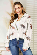 Load image into Gallery viewer, Football Patch Raw Hem Shacket