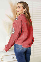 Load image into Gallery viewer, Football Patch Raw Hem Shacket