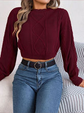 Load image into Gallery viewer, Cable-Knit Round Neck Cropped Sweater