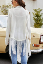 Load image into Gallery viewer, Fringe Hem Open Front Ribbed Trim Cardigan