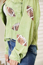 Load image into Gallery viewer, Football Patch Raw Hem Shacket