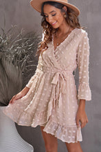 Load image into Gallery viewer, Swiss Dot Ruffled Tie-Waist Surplice Dress