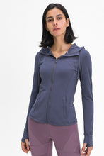 Load image into Gallery viewer, Zip Up Drawstring Detail Hooded Sports Jacket