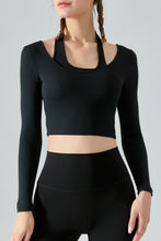 Load image into Gallery viewer, Halter Neck Long Sleeve Cropped Sports Top