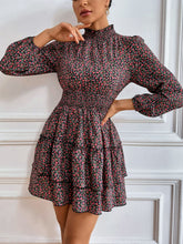 Load image into Gallery viewer, Floral Ruffle Collar Smocked Waist Layered Dress