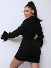Load image into Gallery viewer, Ruched Cutout Flounce Sleeve Shirt Dress