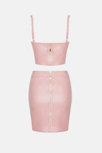 Load image into Gallery viewer, PU Leather Buckle Detail Cropped Cami and Skirt Set