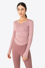 Load image into Gallery viewer, Thumbhole Long Sleeve Pleated Detail Notched Sports Top