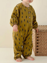Load image into Gallery viewer, Printed Button Up Dropped Shoulder Jumpsuit