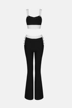 Load image into Gallery viewer, Contrast Decorative Button Cropped Cami and Flare Pants Set