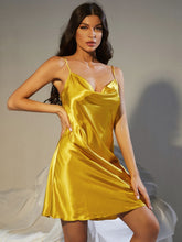 Load image into Gallery viewer, Spaghetti Strap Cowl Neck Satin Night Dress