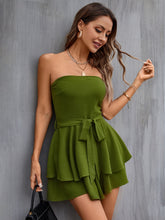 Load image into Gallery viewer, Strapless Belted Layered Romper