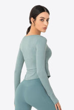 Load image into Gallery viewer, Thumbhole Long Sleeve Pleated Detail Notched Sports Top