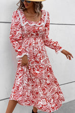 Load image into Gallery viewer, Printed Lace Trim Square Neck Flounce Sleeve Dress