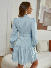 Load image into Gallery viewer, Pom-Pom Detail Belted Bishop Sleeve Shirt Dress