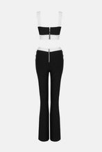 Load image into Gallery viewer, Contrast Decorative Button Cropped Cami and Flare Pants Set