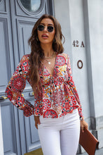 Load image into Gallery viewer, Printed Deep V Flounce Sleeve Blouse