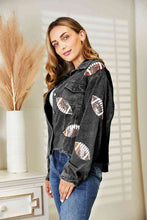 Load image into Gallery viewer, Football Patch Raw Hem Shacket