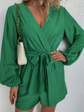 Load image into Gallery viewer, Tie-Waist Balloon Sleeve Surplice Romper