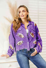Load image into Gallery viewer, Football Patch Raw Hem Shacket