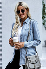 Load image into Gallery viewer, Women's Shirt Collar Fade Blue Ripped Denim